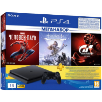 PlayStation 4 Slim 1TB Black Bundle - Spider-Man + Horizon Zero Dawn. Complete Edition + Gran Turismo Sport + PSPlus 3 months (CUH-2208B)
